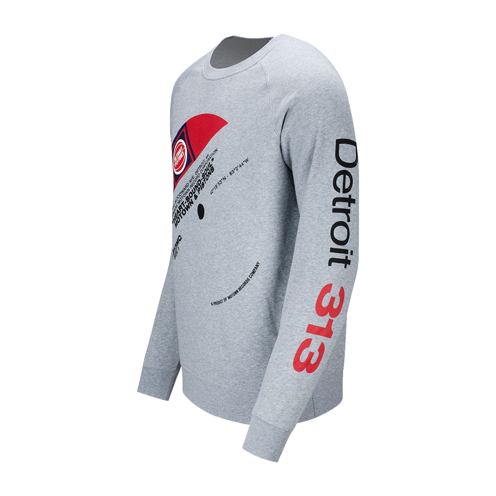Pistons x Motown Vinyl Record Gray Crewneck Sweatshirt Side1